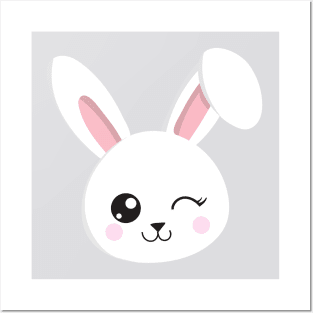 Cute Bunny, Little Bunny, White Bunny, Wink Posters and Art